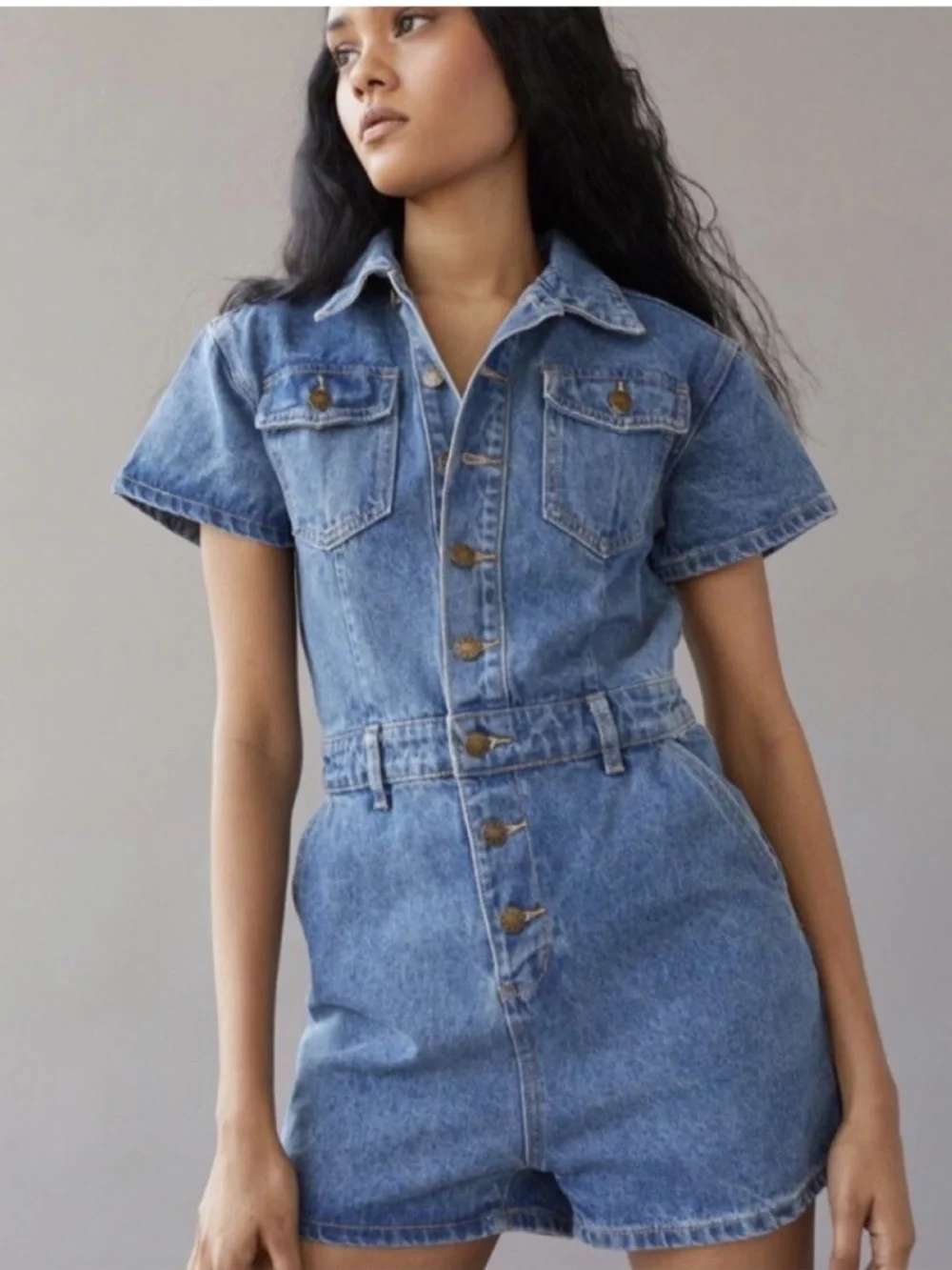 Lioness denim shorts romper